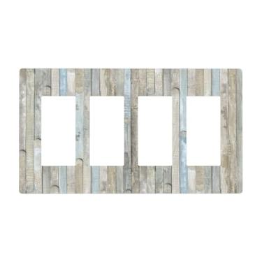 Imagem de Placa de madeira Blue Farmhouse Kitchen 4 Gang Quad Rocker/GFCI/Decorator Light Switch Cover Plate Decorativa Elétrica Placa Decorativa Sem Parafusos