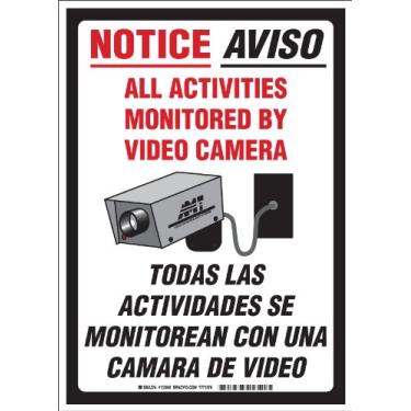 Imagem de Brady 103848 Plastic, 35.6 cm X 25.4 cm Legend "Aviso - Todas as atividades monitoradas por câmera de vídeo/Todas Las Actividades Se Monitorean Con Una Camara De Video"