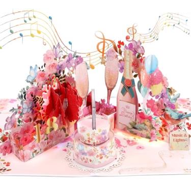 Imagem de Ecloverlife Cartões de aniversário para meninos, cartão de aniversário musical pop up soprável com luzes para mulheres (18 anos)
