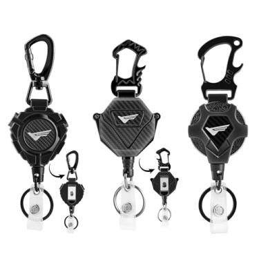 Imagem de Pacote com 3 chaveiros retráteis, carretel de crachá resistente gliship porta-crachá retrátil, clipe retrátil para crachá com identificação tática para porta-cartões retrátil, rolamento de cabo de aço