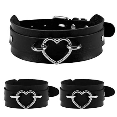 Imagem de Acessórios punk góticos conjunto de pulseiras gargantilhas para mulheres e adolescentes rock lindo rebite couro festa cosplay, One Size, Couro sintético,