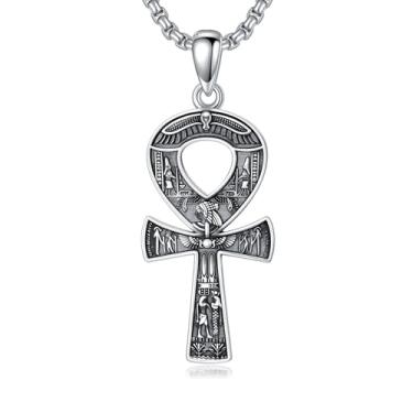 Imagem de Lattd Colar egípcio joia prata esterlina 925 Ankh Olho de Horus Anúbis pingente para homens e mulheres, one size, Prata esterlina, Sem Pedra Preciosa