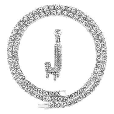 Imagem de FW Jewelry Colares de letra inicial de prata dourada para homens/mulheres, colares com pingente de letra inicial A-Z, colar masculino corrente de letra inicial, Cristal, Diamante de cristal