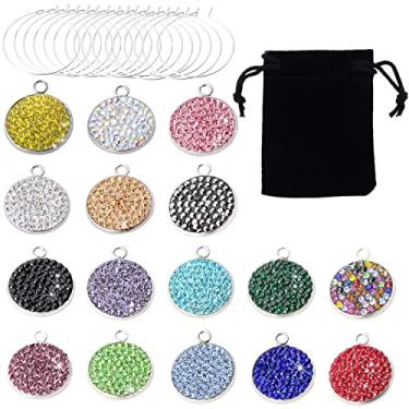 Imagem de 16 peças de marcadores de pingentes de copo de vinho brilhante, pingentes de vinho para copos de haste, etiquetas identificadoras de vidro de vinho com strass brilhantes para taças de haste e lembrancinhas de festa de ano novo., Vidro Zinco Strass