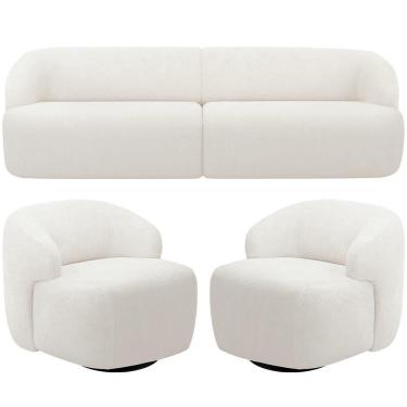 Imagem de Sofá 3 Lugares Curvo Orgânico Com 02 Poltronas Living 220cm Barolo L06 Bouclê Branco