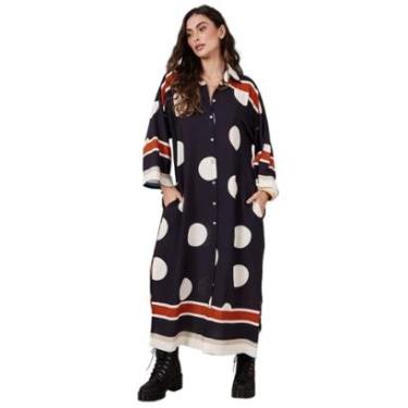 Imagem de Chemise Midi Amplo Preto Estampa De Poá Yacamim M7-Feminino