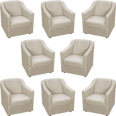 Imagem de Kit 8 Poltronas Mila Pé De Plástico Cromado - Bege Suede