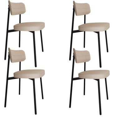 Imagem de Kit 04 Cadeiras Estofada Para Sala De Jantar Astrid Preto C01 Linho Areia - Lyam Decor