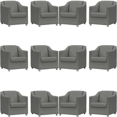 Imagem de Kit 12 Poltronas Mila Corino Cores Pé De Plástico Cromado - Cinza Corino