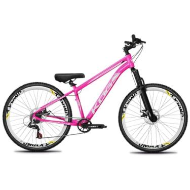 Imagem de Bicicleta Aro 26 Rebaixada Freeride para Grau, Quadro em Alumínio, Relação 1x7, Aros Vmaxx Coloridos, Pedivela 34D, Suspensão 80mm,Rosa Branco
