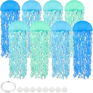 Imagem de Bisanzoya 8 Peças De Lanternas Papel Em Formato Água-Viva, Decorações Para Festa Aniversário Com Ganchos E Cordas, Pendurar No Chá Bebê, Sereia, Bob Esponja, Sala Aula