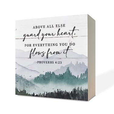 Imagem de Razpah Placa De Madeira Cristã - Versículo Bíblico Provérbios 4:23 Proteja Seu Coração, Decoração Mesa Para Casa, Presente Fazenda