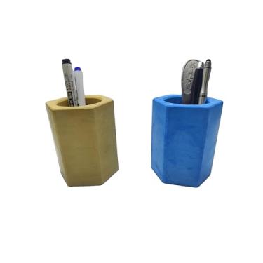 Imagem de mysangouzi Suporte de lápis para mesa, moderno, cinza, concreto, mesa, organizador de lápis, copo para escritório, conjunto com 2