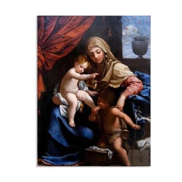 Imagem de Zeichn8u Pinturas famosas em tela, Madonna e criança com santo, reproduções de pintura a óleo de pôster, arte de parede em tela giclée, para sala de estar, escritório, presentes 100 x 70 cm (33 x 28