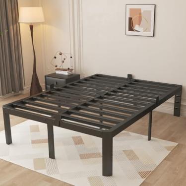Imagem de KOSOSO Moldura de cama de casal de 40,6 cm, moldura preta para cama completa com defletores antiderrapantes, sem necessidade de mola de caixa, suporte de plataforma de aço resistente, pernas de canto