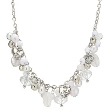 Imagem de Colar feminino de contas grossas com pingente de prata, colar boêmio, bijuteria, presente de aniversário para ela, 17 inches, Resina, Sem Pedra Preciosa