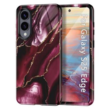 Imagem de Btscase Capa para Samsung Galaxy S25 Edge, [teste de queda de grau militar] Design de padrão de mármore fino resistente à prova de choque mulheres meninas homens capa protetora anti-arranhões, vinho