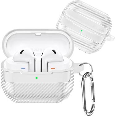 Imagem de Ephoou Capa para Samsung Galaxy Buds 3 Pro/Galaxy Buds 3 com chaveiro mosquetão, estilo fibra de carbono, couro vegano, à prova de choque, para Samsung Galaxy Buds3 Pro, fibra de carbono, branca