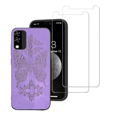 Imagem de DAMONDY Capa para Blu C5l Max 2024 com 2 protetores de tela, linda flor 3D de silicone preto macio TPU à prova de choque para mulheres e meninas, capa de corpo inteiro para Blu C5l Max - roxo