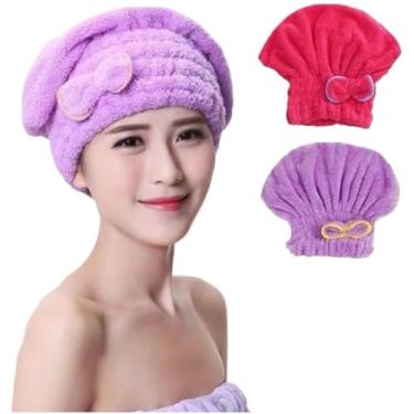 Imagem de KIT 1/2/3/4 unidades Touca para seca cabelo Mágica Touca de Banho Absorvente Toalha de Microfibra (aleatorias,3)
