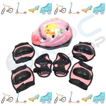 Imagem de Kit Protecao Infantil Capacete Joelheira Cotoveleira Bike - DEKO, Rosa
