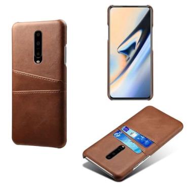 Imagem de Capas Compatível com Oneplus 7 PRO,Caso de couro PU-Tampa de telefone a prova de choque com 2 slots de cartão,Proteção anti-impressão digital e anti-gota-Brown