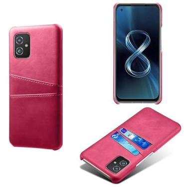 Imagem de Capas Compatível com ASUS Zenfone 8 ZS590Ks,Caso de couro PU-Tampa de telefone a prova de choque com 2 slots de cartão,Proteção anti-impressão digital e anti-gota-Rose Red