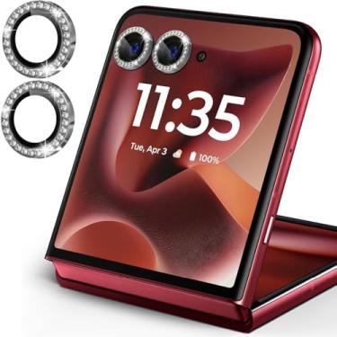 Imagem de Zeking (2 conjuntos) para Motorola Razr 60/Motorola Razr 2025 protetor de lente de câmera, anel individual de metal brilhante brilhante brilhante [kit de alinhamento da bandeja de instalação