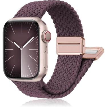 Imagem de Pulseiras de relógio esportivas de nylon compatíveis com Apple Watch Ultra 2 1 de 42 mm, 41 mm, 40 mm e 38 mm, pulseira magnética trançada macia para mulheres e homens séries 10/9/8/7/6/5/4/3/SE