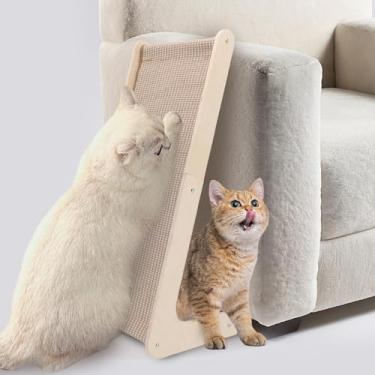 Imagem de Rampa arranhadora para gatos em ambientes internos, 71 cm em forma de L vertical para arranhões amplos, móveis para gatos com proteção de sisal, almofada para arranhões com madeira para gatinhos e