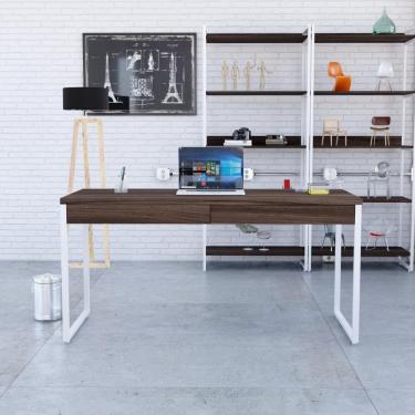 Imagem de Mesa Diretor 150x60x75cm Com 2 Gavetas Kuadra Nogal Estrutura Branca