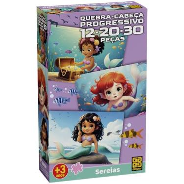 Imagem de Quebra-cabeça Cartonado, Grow, Sereias, 3 em 1 com, 12, 20 e 30 peças