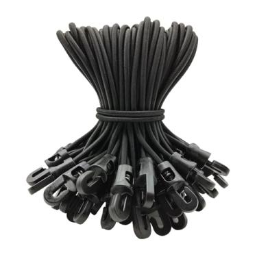 Imagem de WMZOBH Cabos elásticos pequenos com ganchos de 15 cm, 50 peças de cordas elásticas curtas com ganchos, tiras ajustáveis para uso externo para lona, dossel, acampamento, postes de barraca (preto)