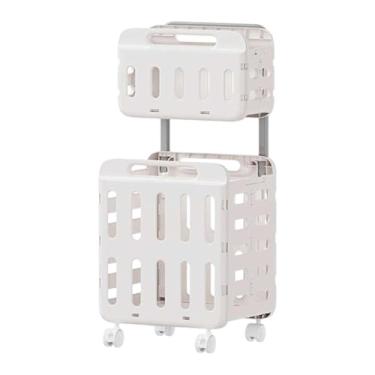 Imagem de SiaBiced Cesto de roupa suja com rodinhas, organizador de roupas pesadas para escritório com alça, economiza espaço, Branco, Dupla Camada
