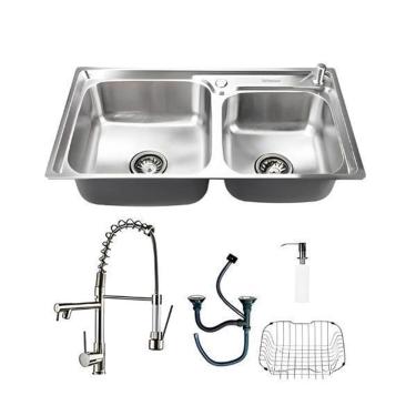 Imagem de Kit Cuba Dupla Pia Cozinha Gourmet E Torneira Monocomando