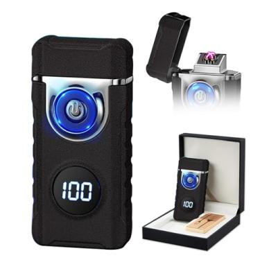 Imagem de SKRFIRE Isqueiro elétrico - à prova de vento, isqueiro de arco de chama de plasma, USB recarregável, indicador de bateria (preto fosco)