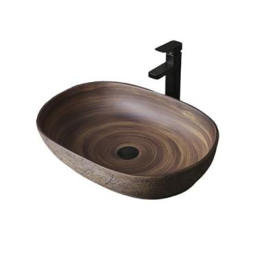 Imagem de Bacia de pia de vaso de banheiro lavatório externo lavatório de mão arte de pátio bacia de bancada banheiro lavatório de cerâmica varanda pias de banheiro lavatório acima do balcão pia de vaidade