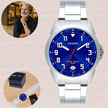 Imagem de Relógio Masculino Orient MBSS1154A D2SX Azul Pulseira Aço Quartz Calendário Prova d`Água 50 Metros Casual e Resistente