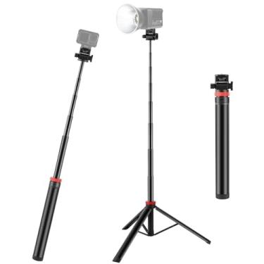 Imagem de FotStdio Suporte de luz portátil ajustável para fotografia de 2 m com parafuso de 1/10.2 cm de liberação rápida, tripé de telefone para câmera de vídeo, smartphone, leve para viagens
