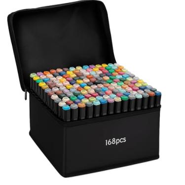 Imagem de Caneta Marcador Para Colorir Desenho Profissional 24, 36, 48, 60, 80, 100, 120, 168 Cores Conjunto De Canetinhas Pontas Duplas Codificados por Cores Vivas para Desenho (168)