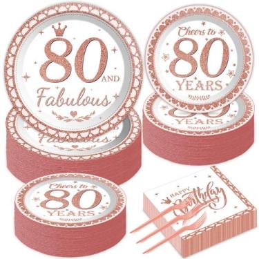 Imagem de Conjunto de talheres: pratos e guardanapos do 80º aniversário para 50 