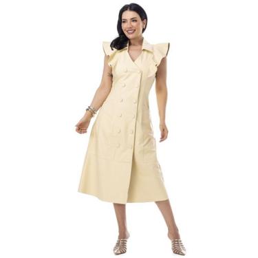 Imagem de Vestido Cartagena Couro Legítimo Pele Mania - PV2948, Amarelo manteiga