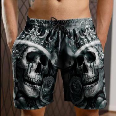 Imagem de Short De Praia Shorts De Banho Mauricinho Caveira Skul 40 - smoke, Pre