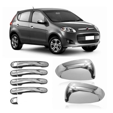 Imagem de Kit Aplique Capa Cromada Maçaneta Retrovisor Fiat Pálio 2016