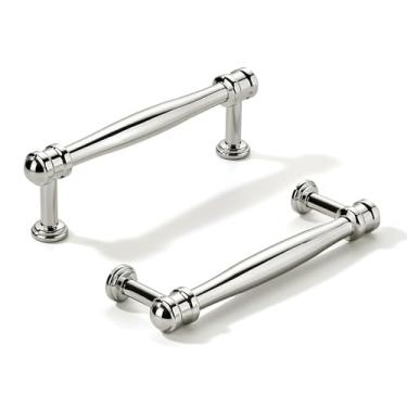 Imagem de khtumeware Pacote com 10 puxadores de armário de níquel polido central de 3-3/4 polegadas (96 mm), alça sólida para armário de cozinha resistente, ferragens de armário para penteadeira, puxador de