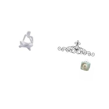 Imagem de Fenteer Estátua de Pensador Abstrato Decoração de Parede Pergaminho Arte de Parede Decoração de Metal Placa Floral para Mesa Sala de Estar Prateleira Escritór