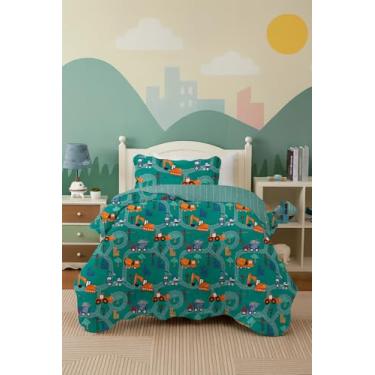 Imagem de Colcha Cobre Leito Infantil Solteiro Dupla Face 2 Pçs Kids, Para Quarto Criança Adolescente Estampado Teen (Tratores)