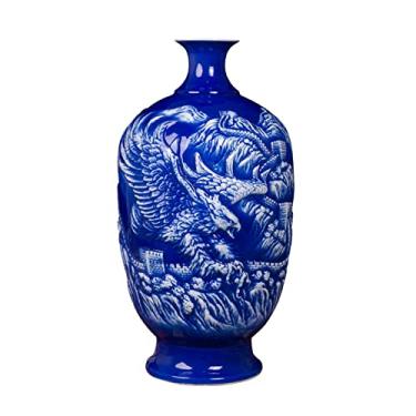 Imagem de Vaso decorativo, vaso de cerâmica, moderno, pintado à mão, vaso de porcelana grande de 33 cm, vaso de flores, decoração de sala de estar, vasos de arranjos de flores, vaso de flores