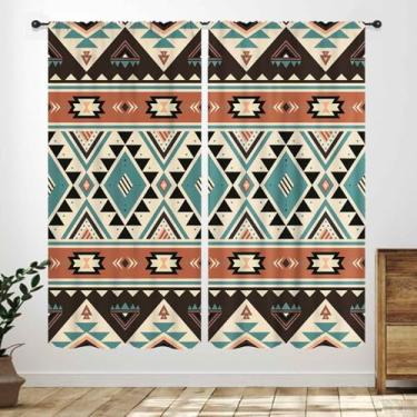 Imagem de Cortinas astecas ocidentais, boêmias, sudoeste, rústica, tribal, étnica, abstrata, geométrico, boêmio, vintage, marrom, tratamentos de janela para quarto, sala de estar, 2 painéis, 106 x 113 cm