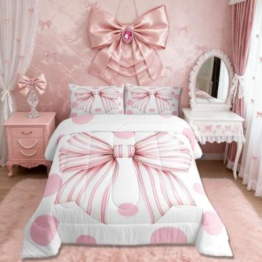 Imagem de Conjunto de edredom infantil com laço, fantasia de princesa sonhadora, edredom fofo, edredom rosa e branco, 2 fronhas